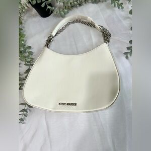 Steve Madden White Half Moon Crescent Chain Accent Y2K Shoulder Purse